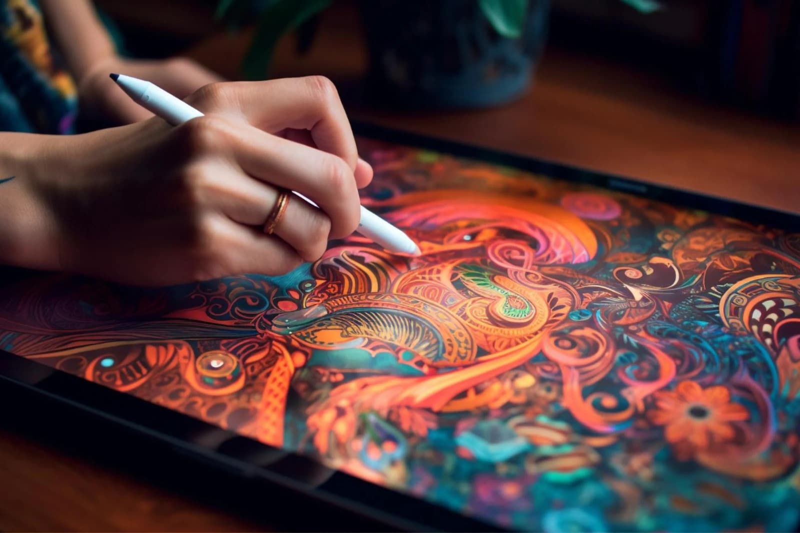Digital artist creating colourful campaign artwork