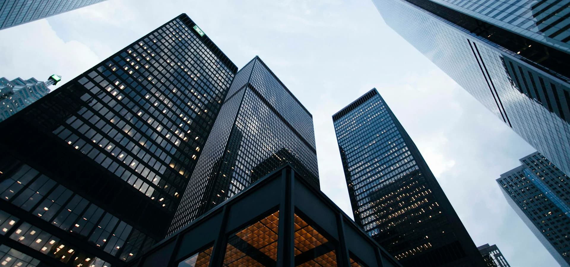 Upward-looking city architecture representing future vision
